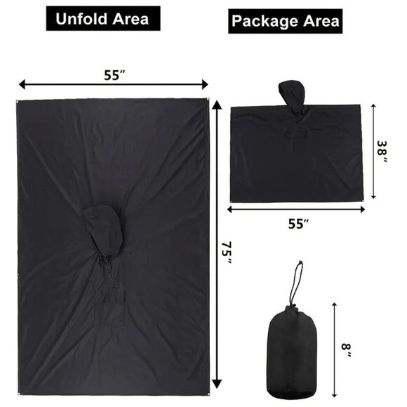 Waterproof Raincoat Poncho With Pockets - Picture 4 of 6